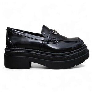 Wild Pair Nelley New Platform Faux Leather Slip-On Black Loafer Shoe